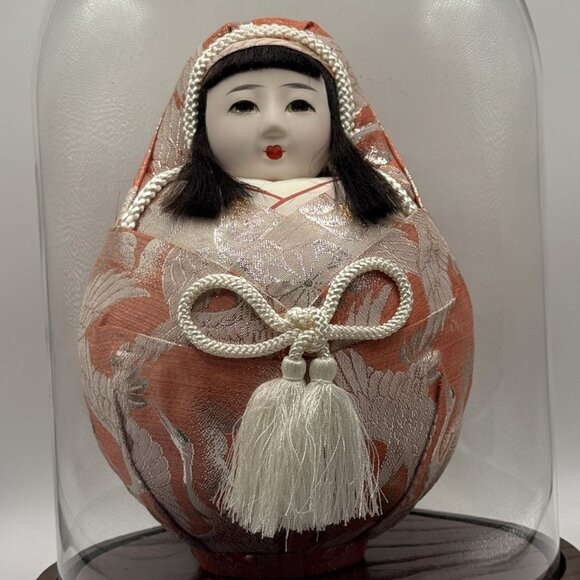 Vintage 9″ Hime Daruma Roly‑Poly Wedding Doll - Princess Daruma in Glass Dome - Picture 6 of 16